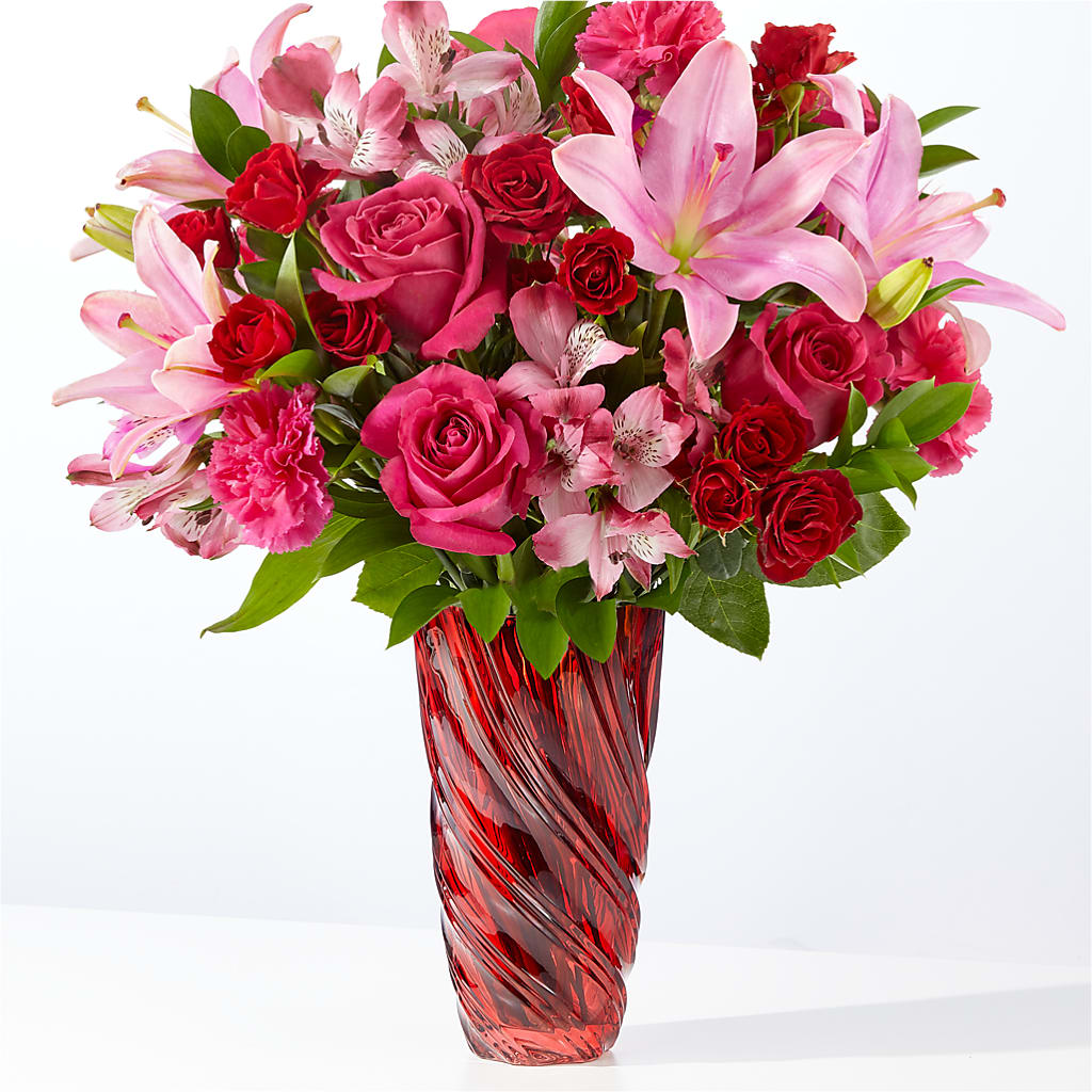 In Love Bouquet with Luxe Swirl Vase – Boston City Florist, Boston MA