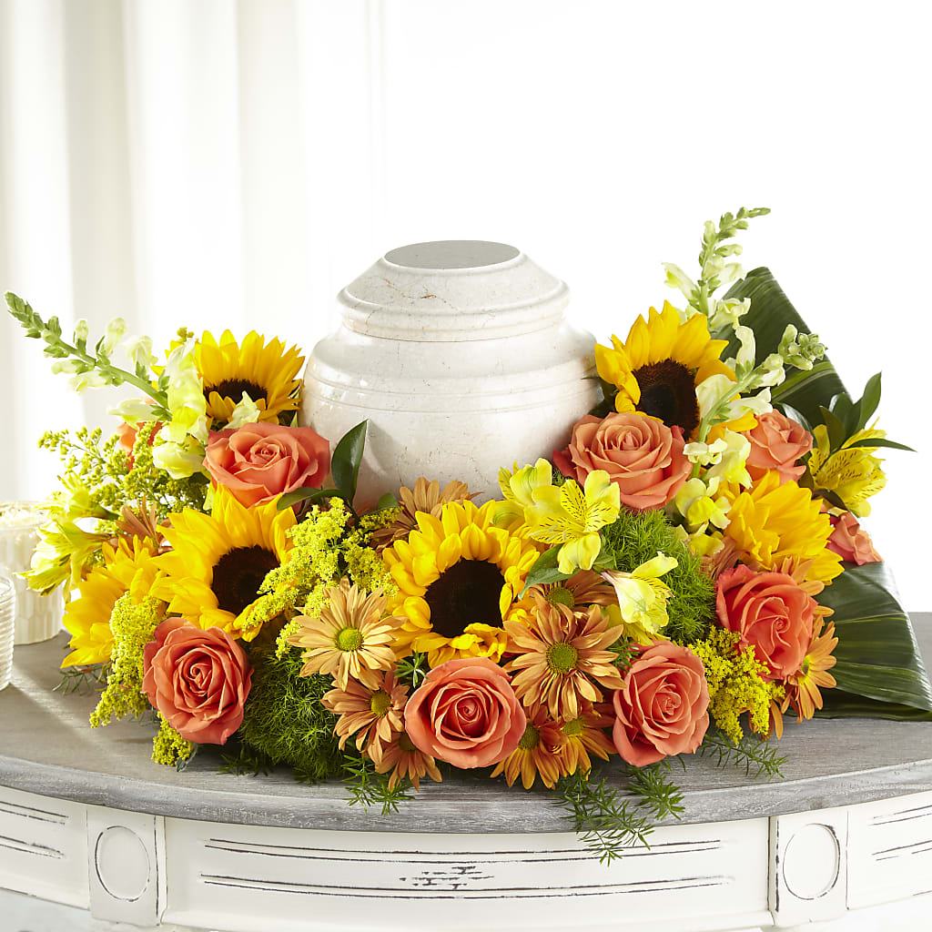 Faithful Sunflower Cremation Adornment – Boston City Florist, Boston MA