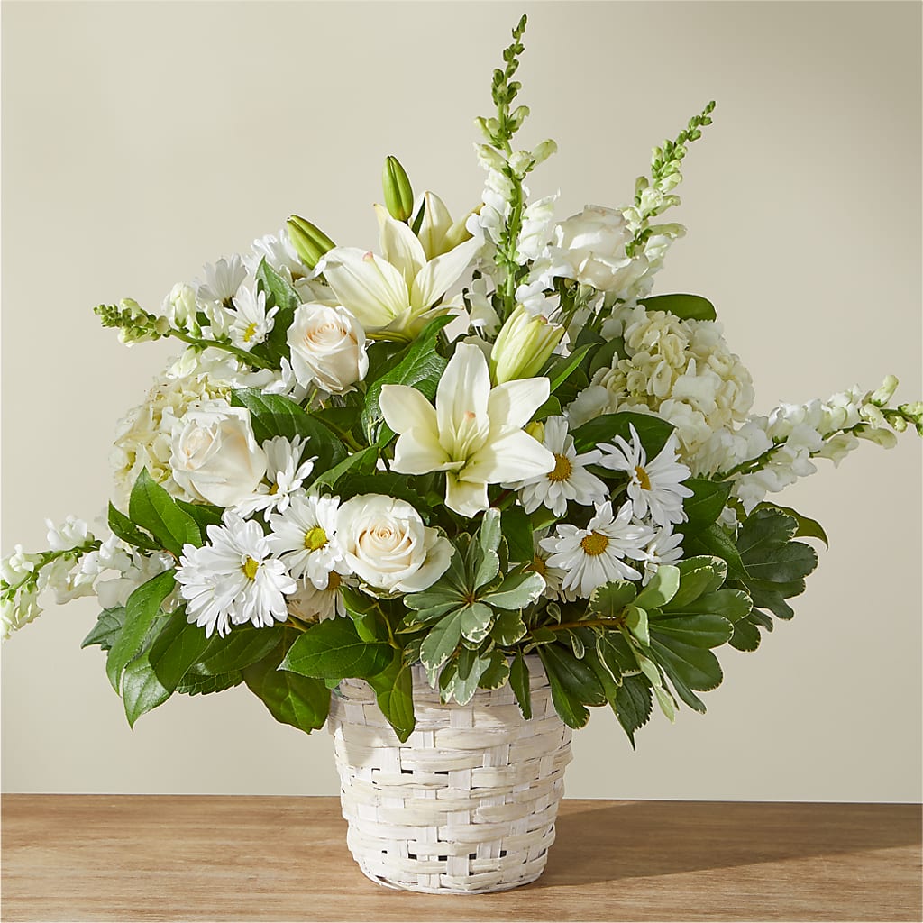 Ivory Elegance Floral Basket – Boston City Florist, Boston MA
