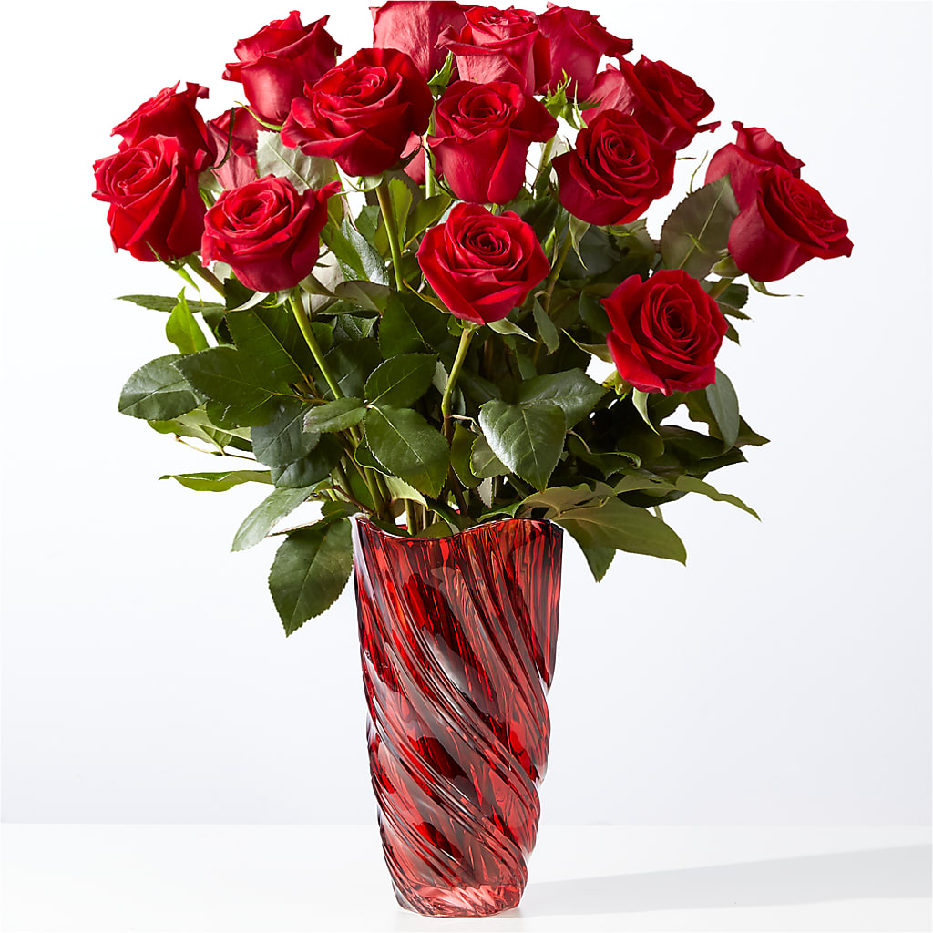 Classic Love Red Rose Bouquet with Luxe Swirl Vase – Boston City Florist, Boston MA