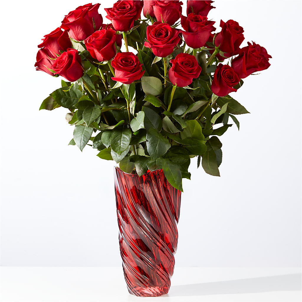 Classic Love Red Rose Bouquet with Luxe Swirl Vase – Boston City Florist, Boston MA