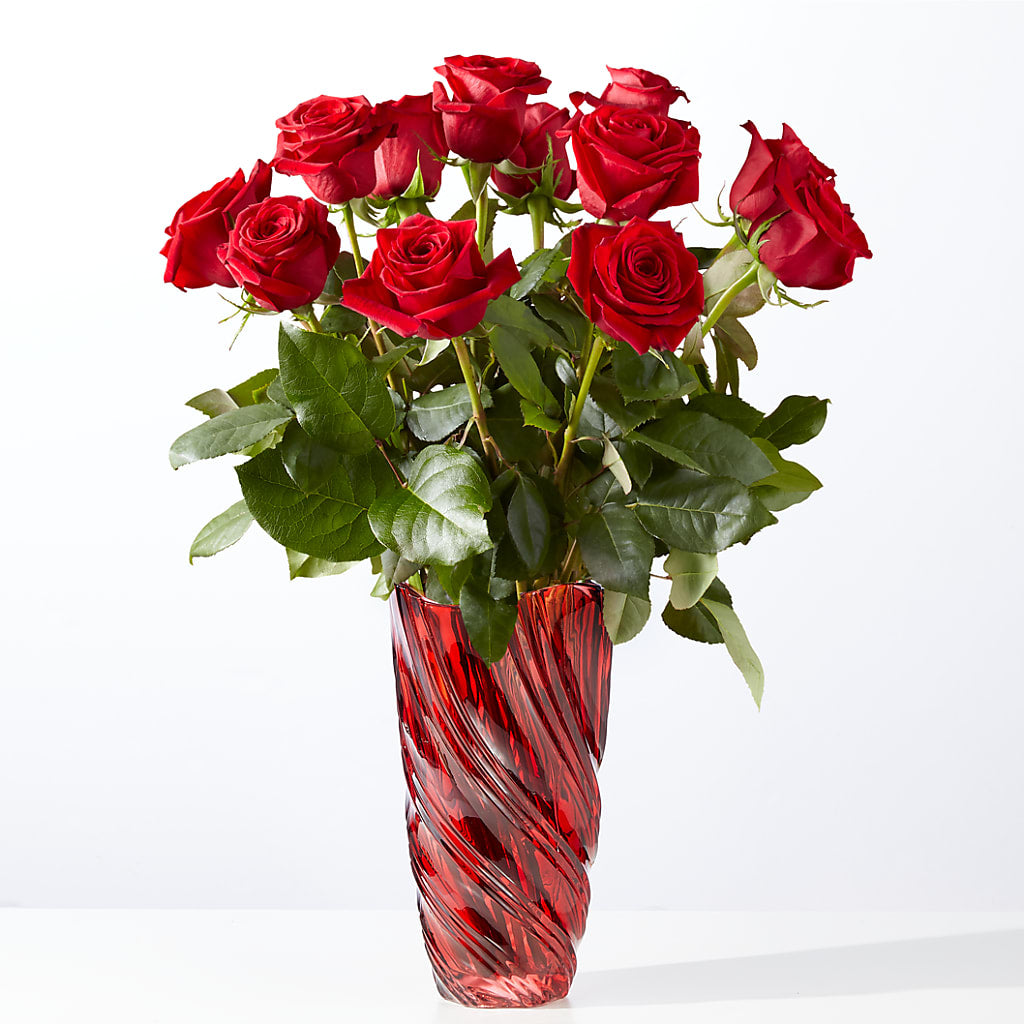 Classic Love Red Rose Bouquet with Luxe Swirl Vase – Boston City Florist, Boston MA