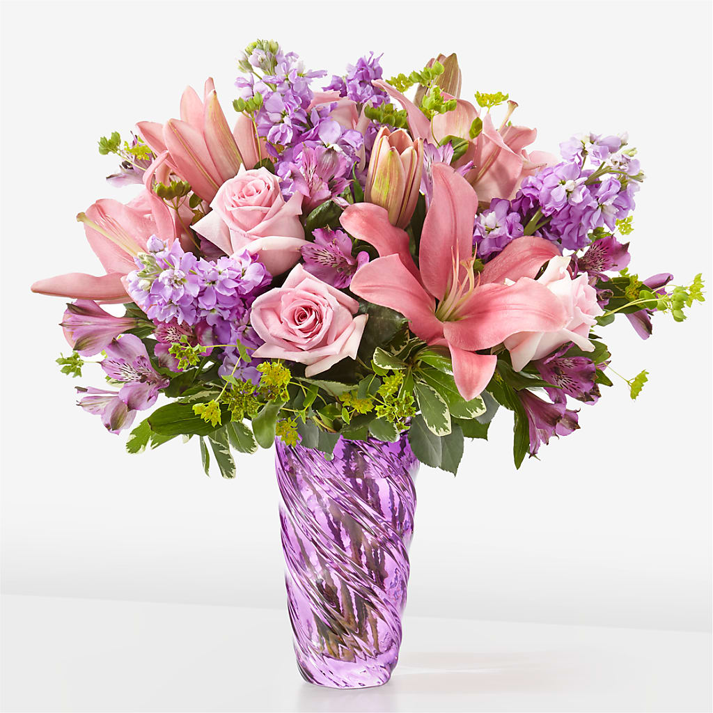 Precious Petals Bouquet with Luxe Swirl Vase – Boston City Florist, Boston MA