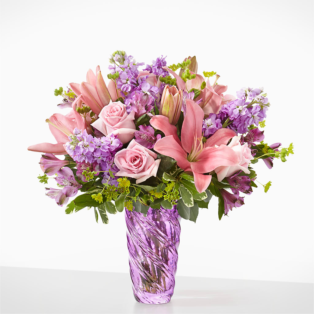 Precious Petals Bouquet with Luxe Swirl Vase – Boston City Florist, Boston MA