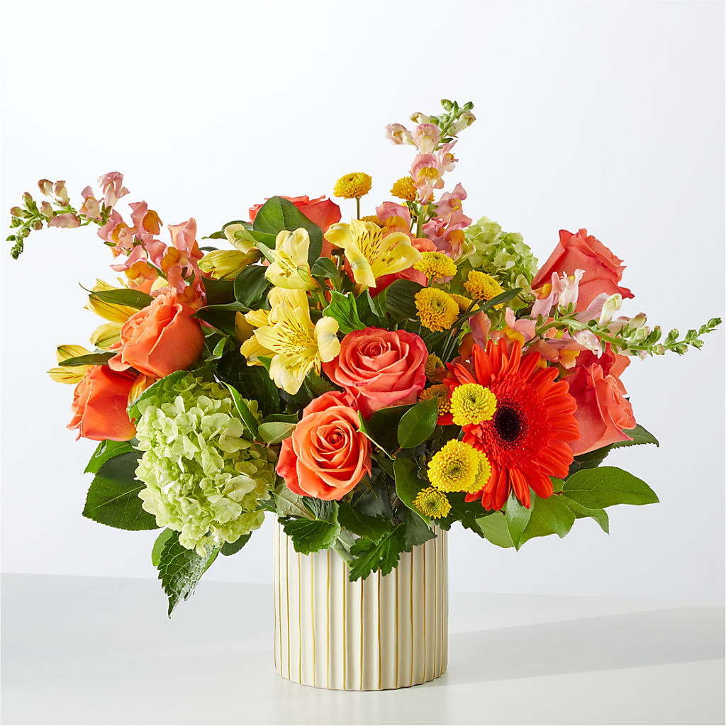 Autumn Sunshine Bouquet with Ivory Vase – Boston City Florist, Boston MA