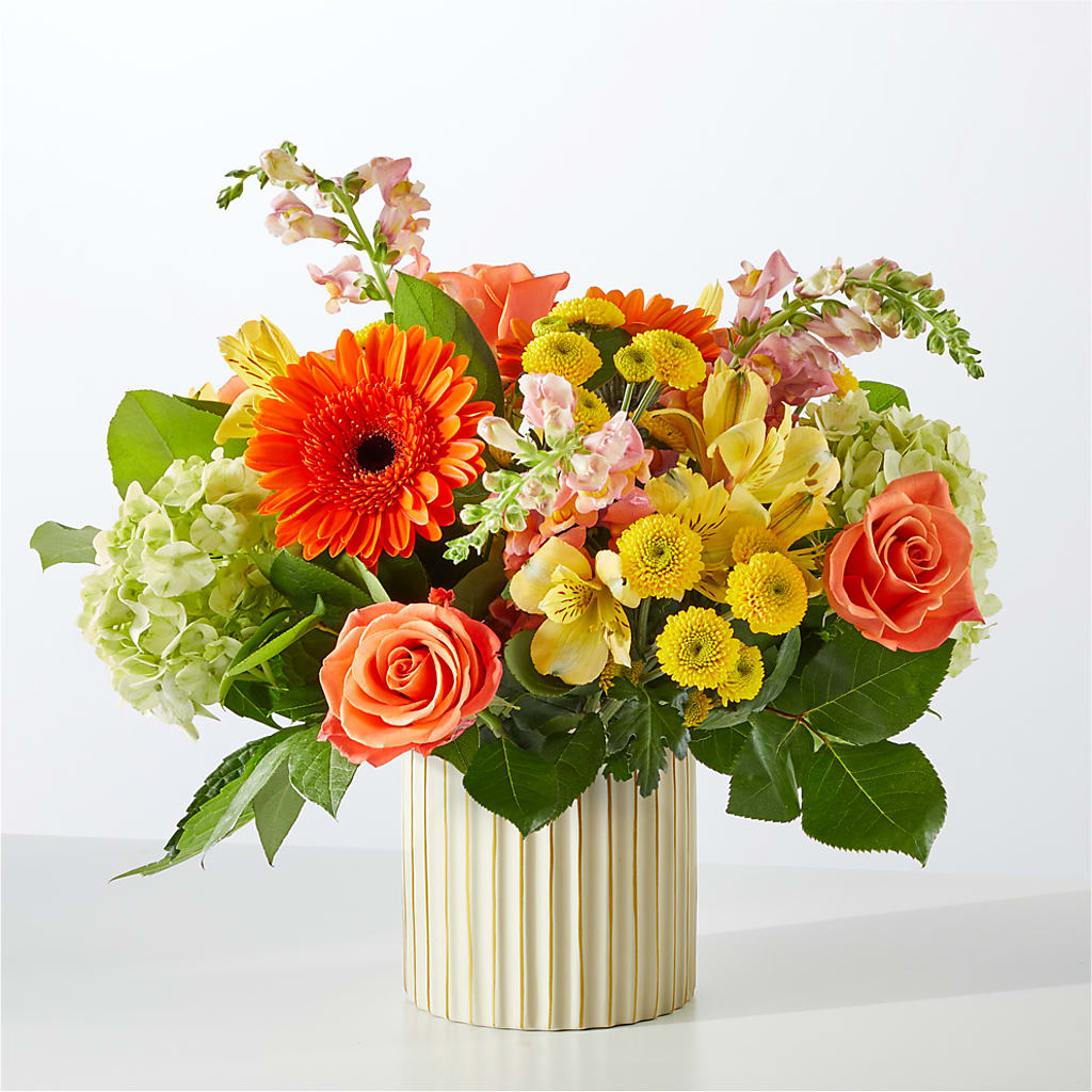 Autumn Sunshine Bouquet with Ivory Vase – Boston City Florist, Boston MA